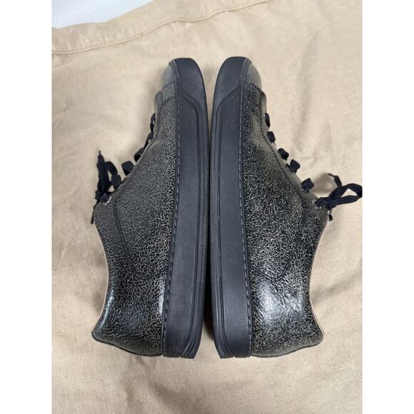 Lanvin Shoes Mens Size 10 Black Cracked Leather Low Top Lace Up Made Portugal